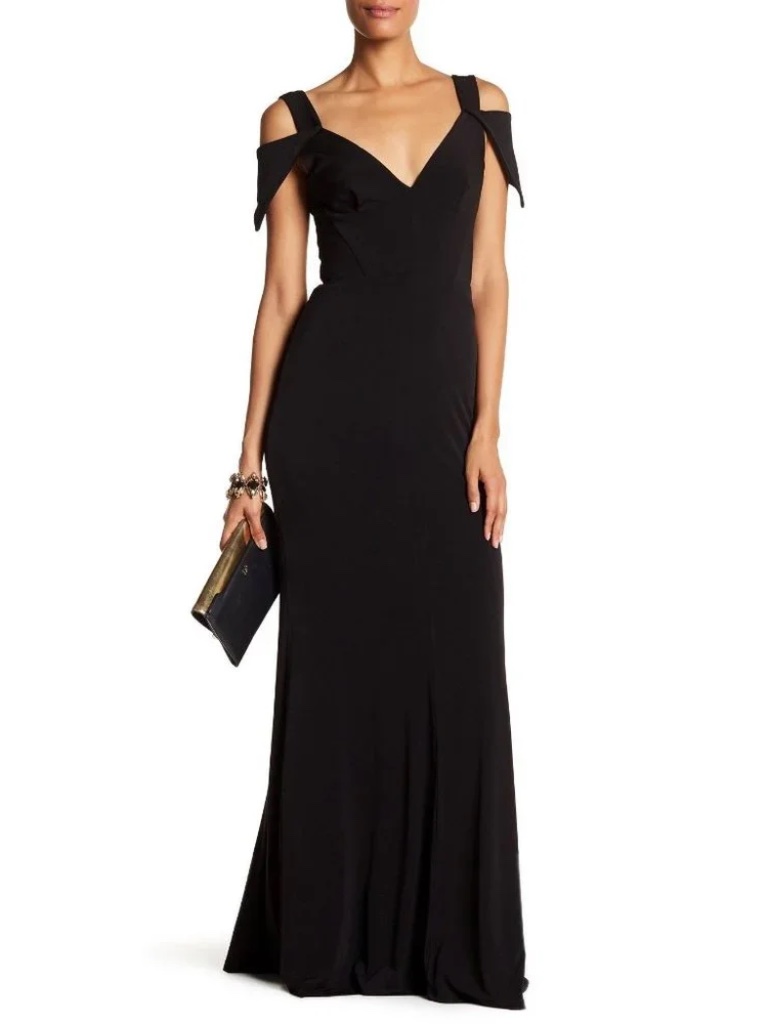 Nwt A.B.S. Black Cold Shoulder Evening Gown, Full Length Formal Dress, Small